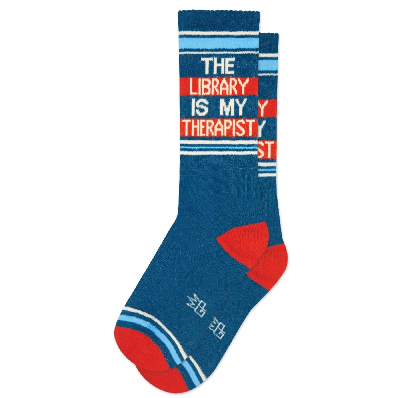 sock discounts women -  The Library Is My Therapist Gym Crew Socks