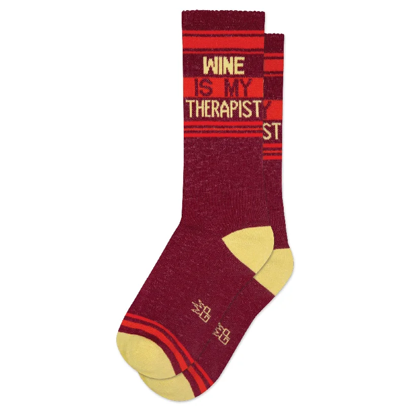 sock quality men -  Wine is My Therapist Gym Crew Socks