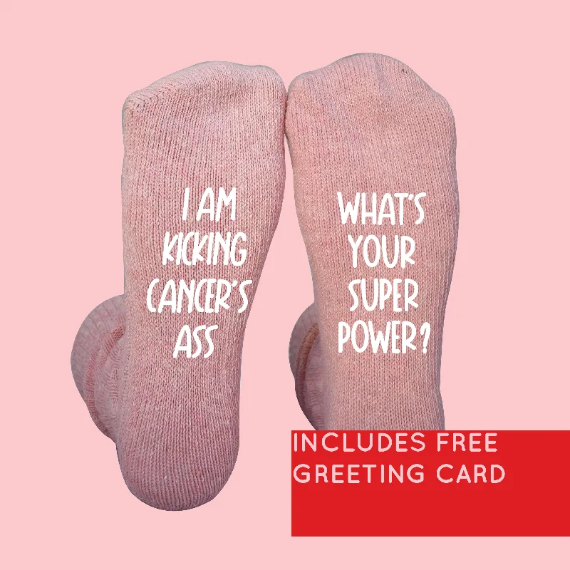 sock storage women -  Women's "I am kicking Cancer's ass, What's your super power?" Cancer Socks / Pink Color