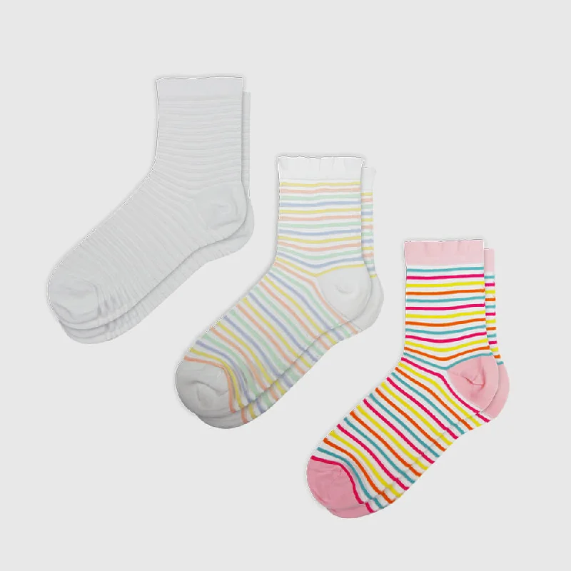 sock patterns 2025 -  Women's Striped Sheer Socks - White, Pink, Soft Color Mixed