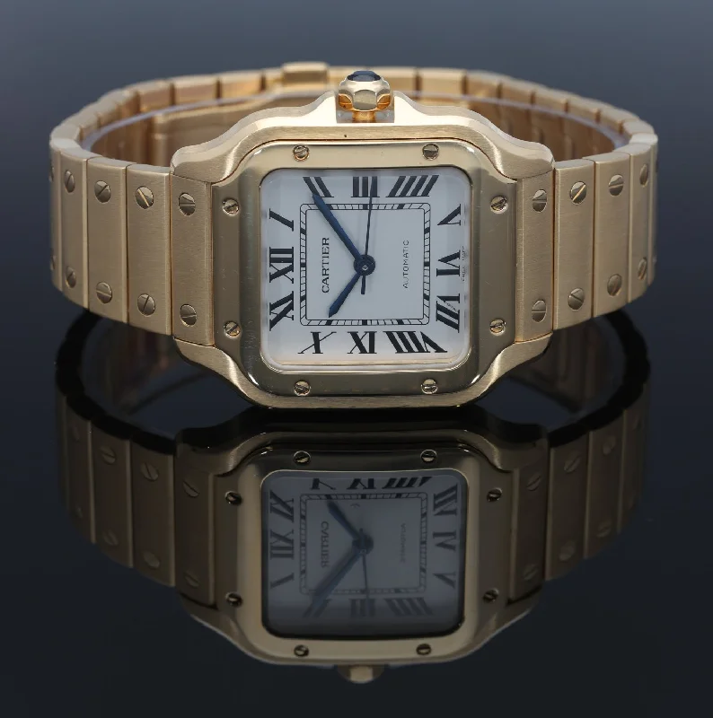 watch with vintage leather -  Cartier Santos 4073 35mm Gold Watch