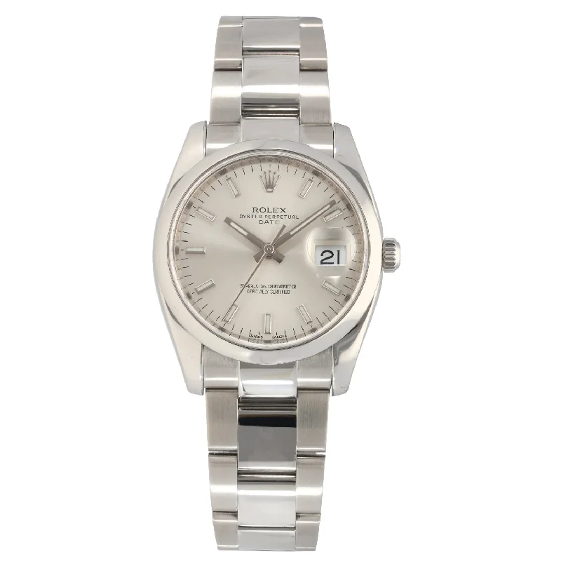 watch with gray strap -  Rolex Date 115200 34mm Stainless Steel Watch