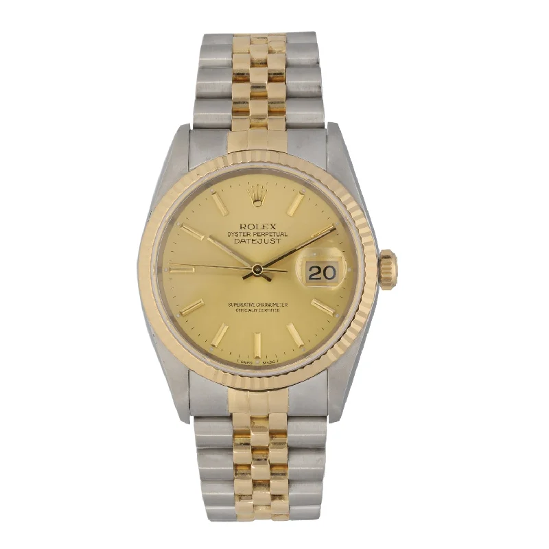 watch with gold hands -  Rolex Datejust 16233 36mm Bi-Colour Watch