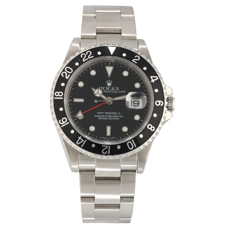 watch with elegant hands -  Rolex GMT Master II 16710 40mm Stainless Steel Watch